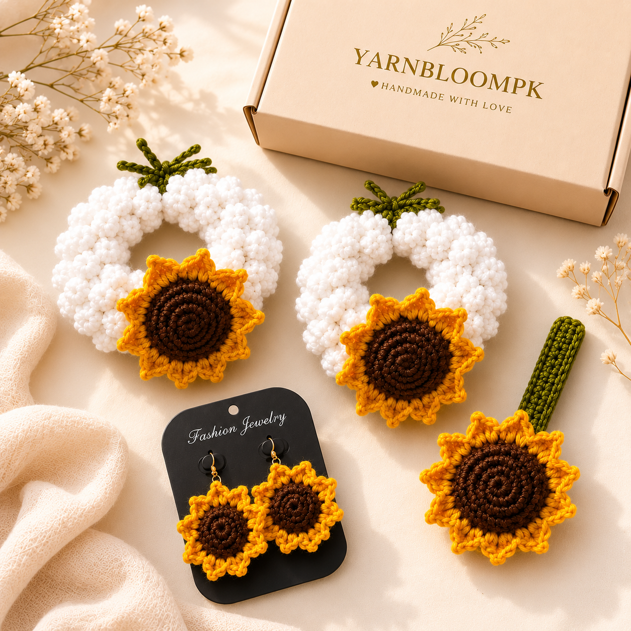 Sunflower Bloom Box handmade crochet gift set for her