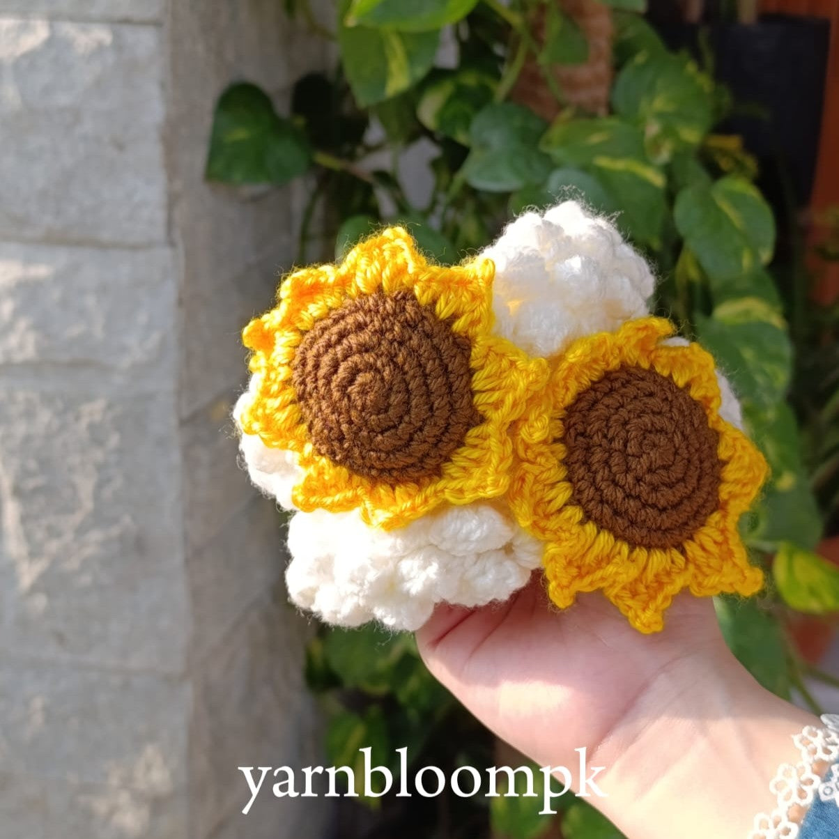 Handmade crochet sunflower gajra for mehndi, weddings and festive occasions