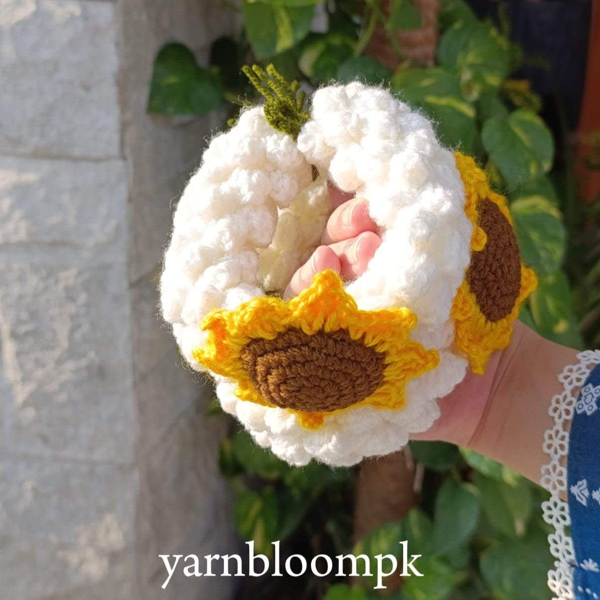 Handmade crochet sunflower gajra for mehndi, weddings and festive occasions