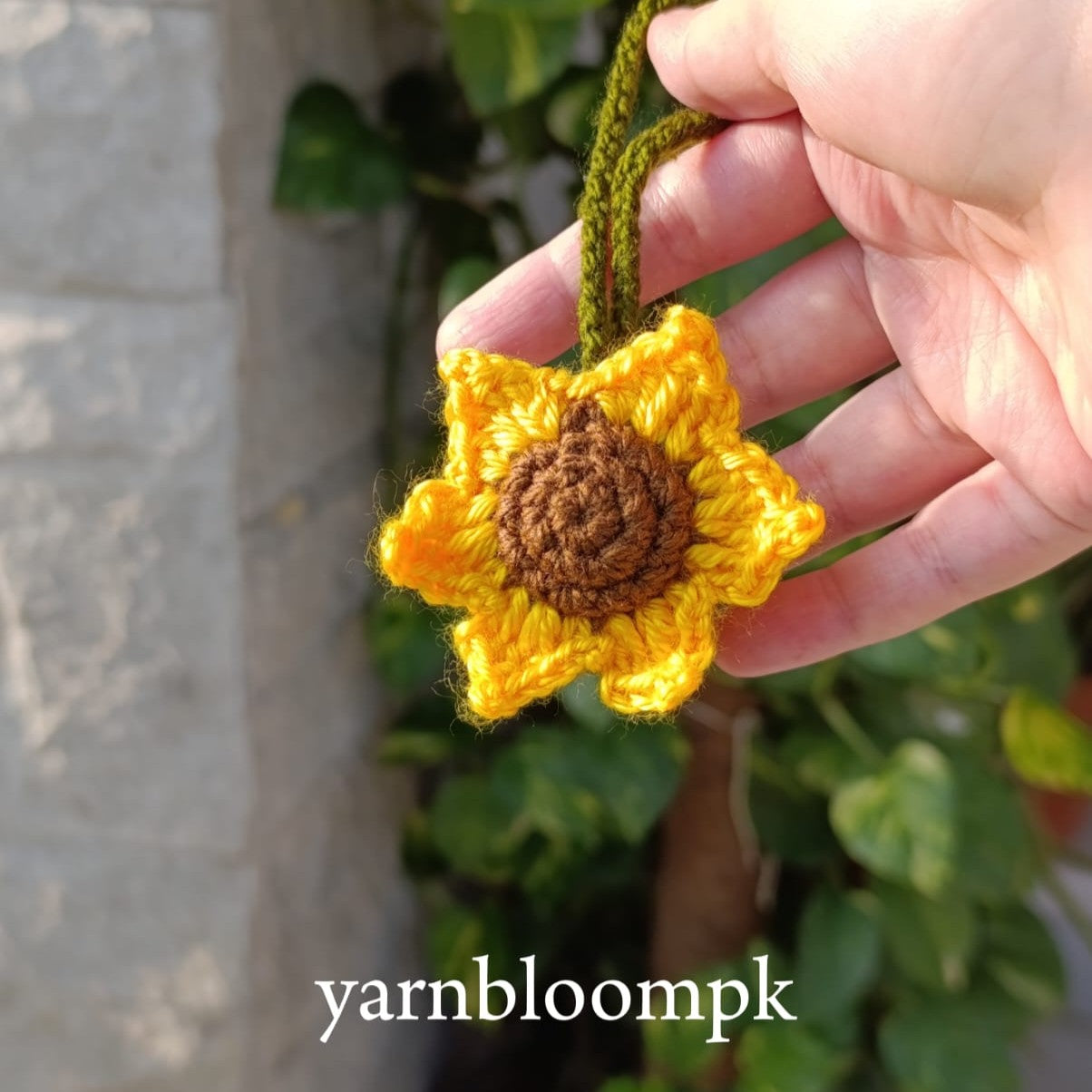 Handmade crochet sunflower keychain gift accessory by YarnBloompk